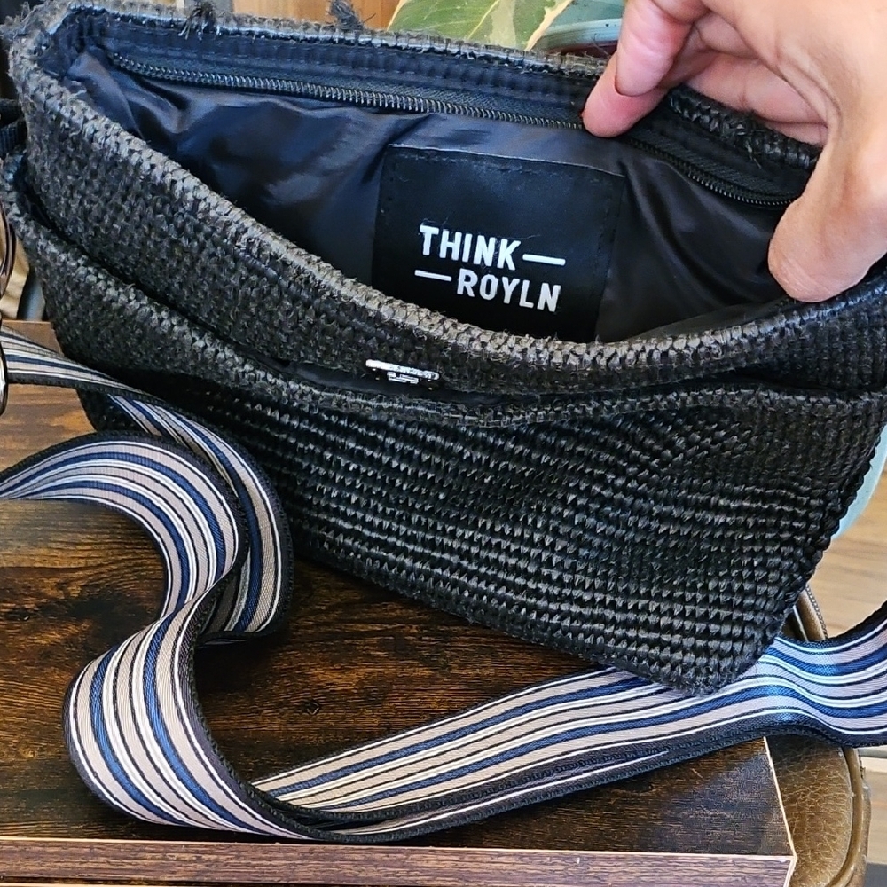 THINK ROYLN Black Belt Bag with Woven Texture